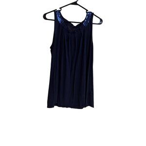 Banana Republic Womens Navy Tank Top With Sequin Accents On Sleeves L